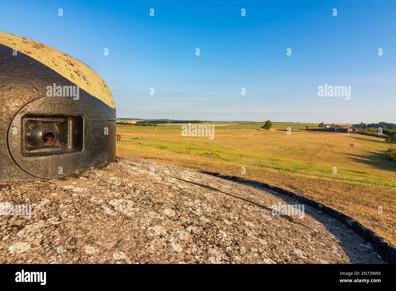 Rohrbach-les-Bitche (Rohrbach b. Bitsch), Ouvrage de Rohrbach or fort Casso of the Maginot Line, block 2, view to block 3 in Lorraine (Lothringen), Moselle (Mosel), France Stock Photo