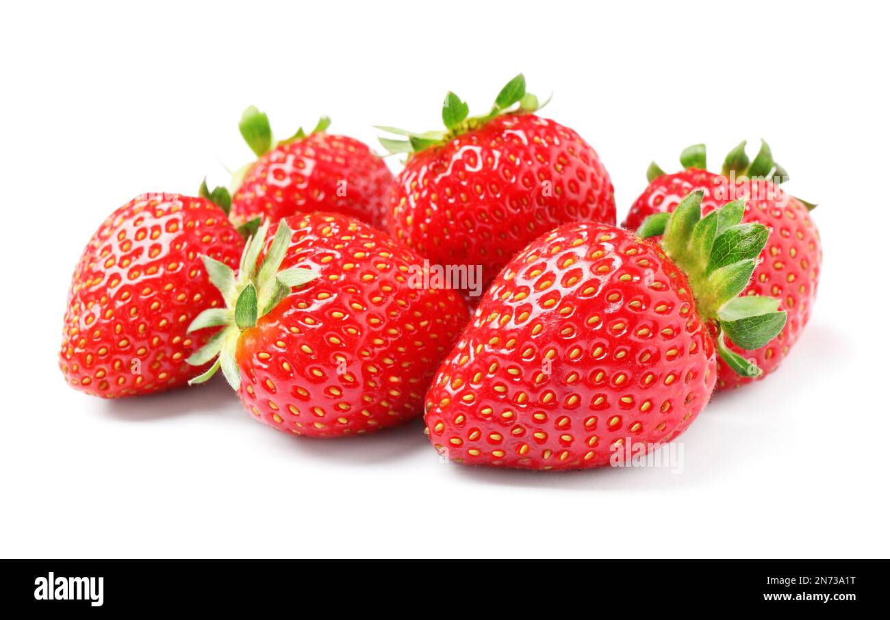 Pile of delicious fresh red strawberries on white background Stock ...