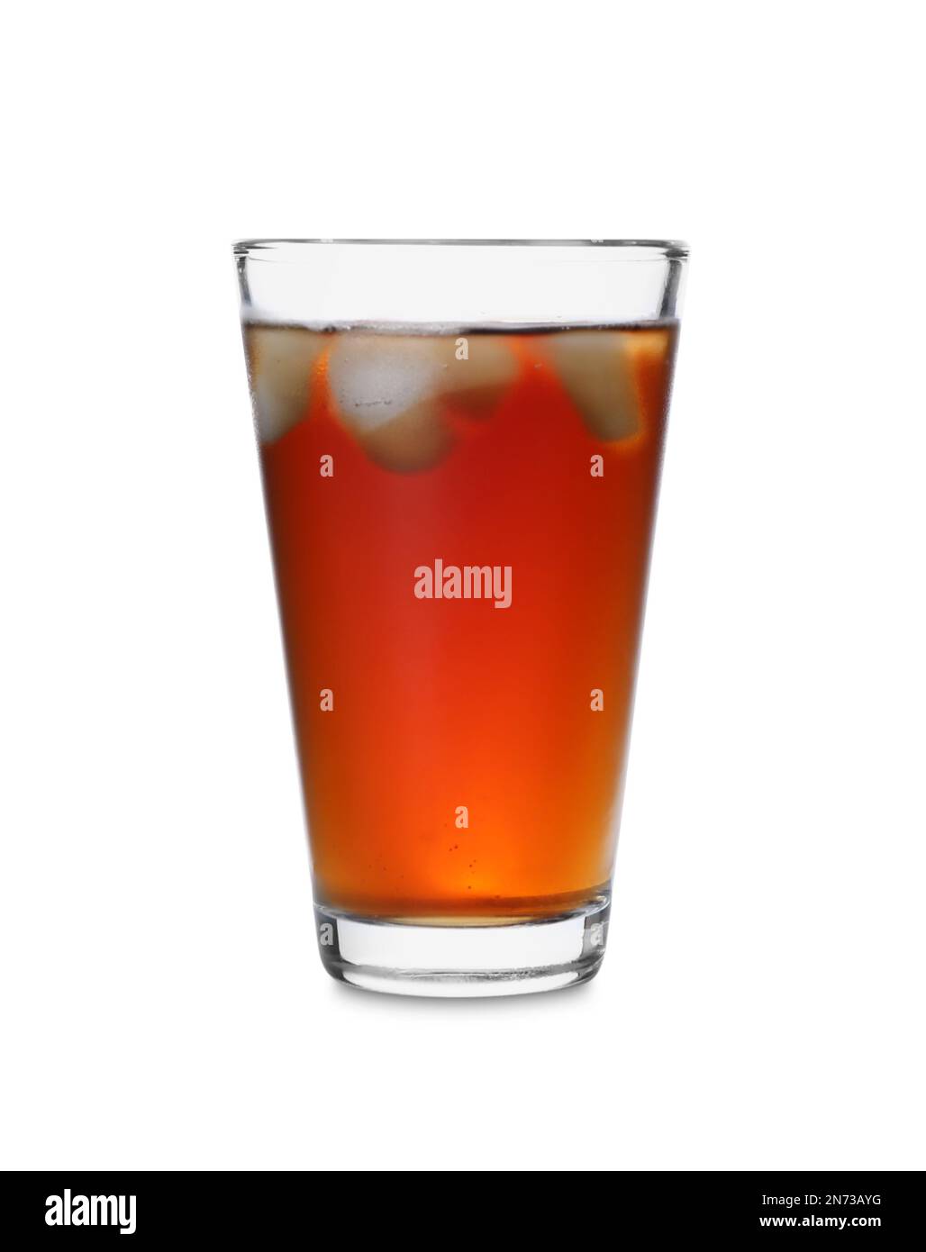 Glass of cold tea and ice cubes isolated on white Stock Photo Alamy