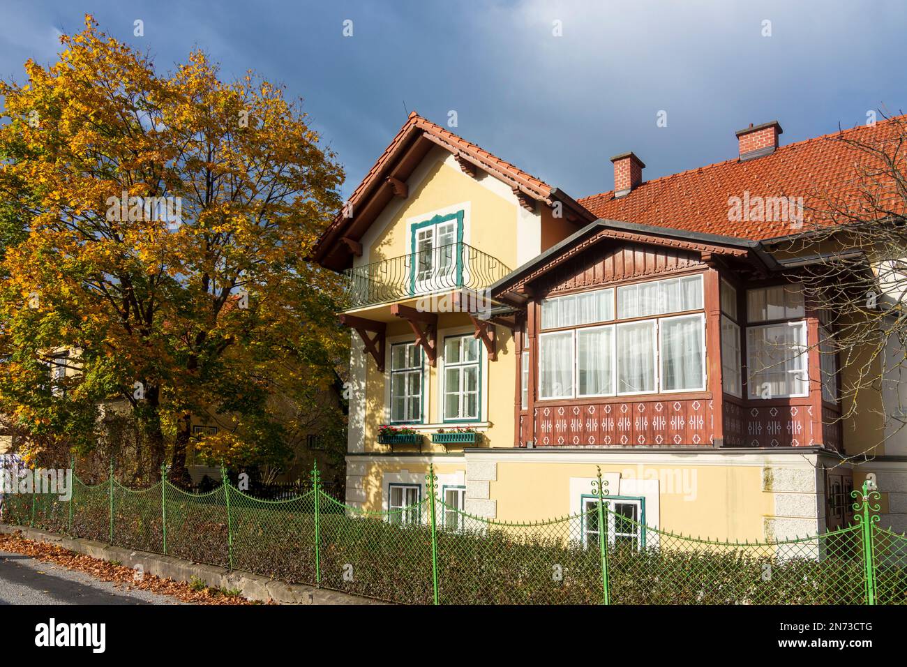 Payerbach, typical historic partly wooden villa in Vienna Alps, Lower Austria, Austria Stock Photo