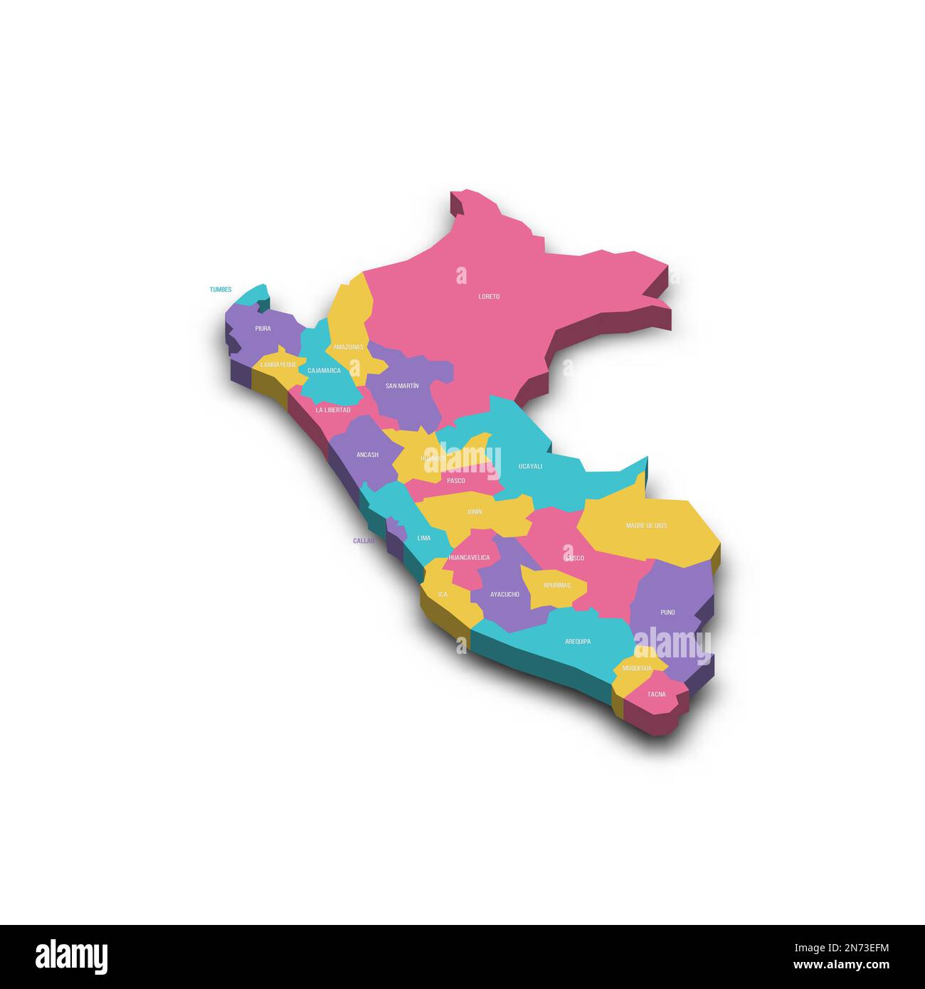 Peru political map of administrative divisions - departments. Colorful 