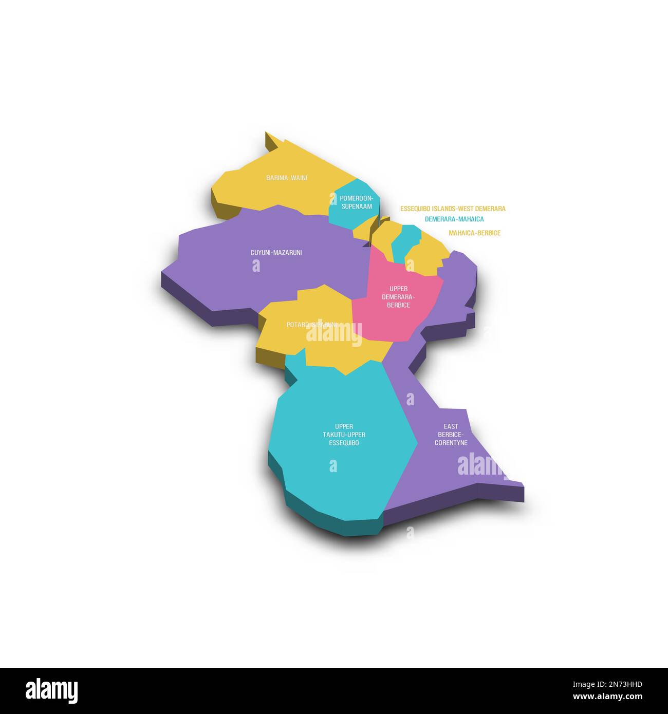 Guyana Political Map Of Administrative Divisions Regions Colorful 3d Vector Map With Dropped 2839