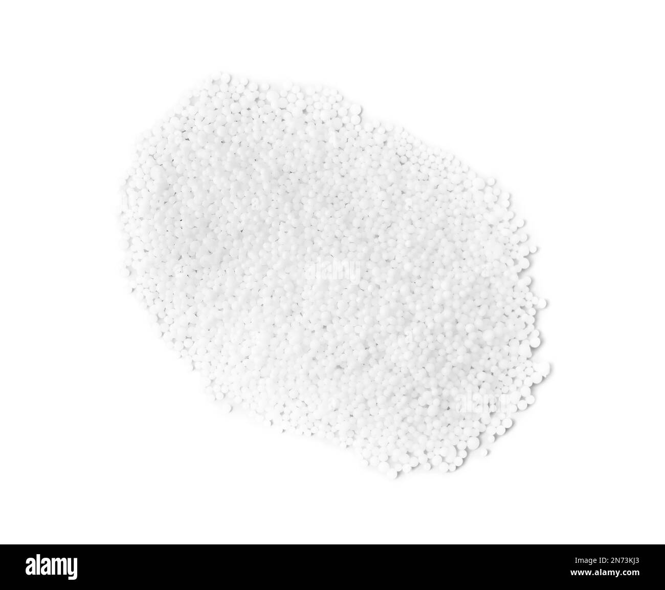 Pellets of ammonium nitrate on light grey background, flat lay. Mineral fertilizer Stock Photo