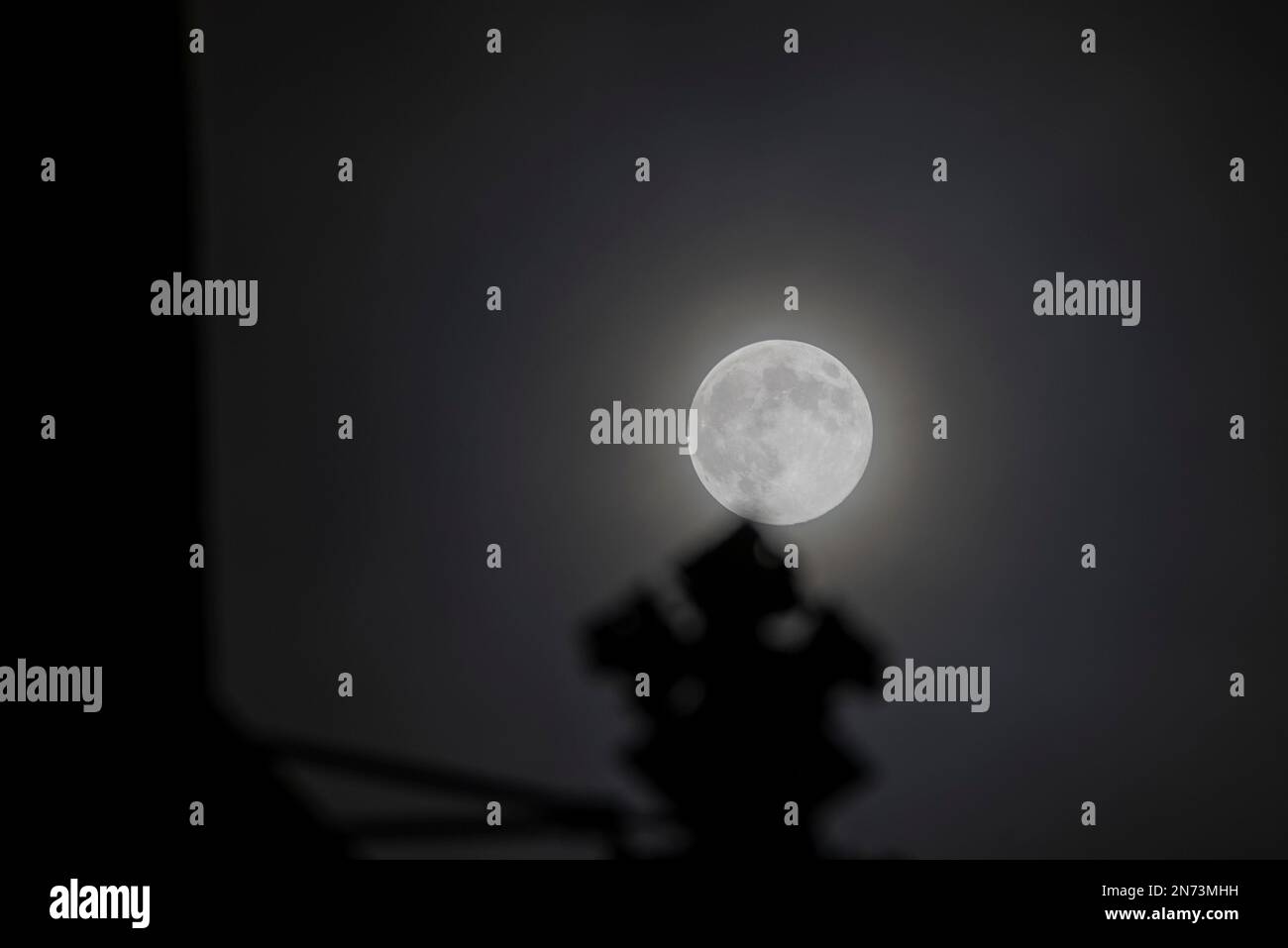 First full moon of the year, also called wolf moon, Magdeburg Cathedral ...