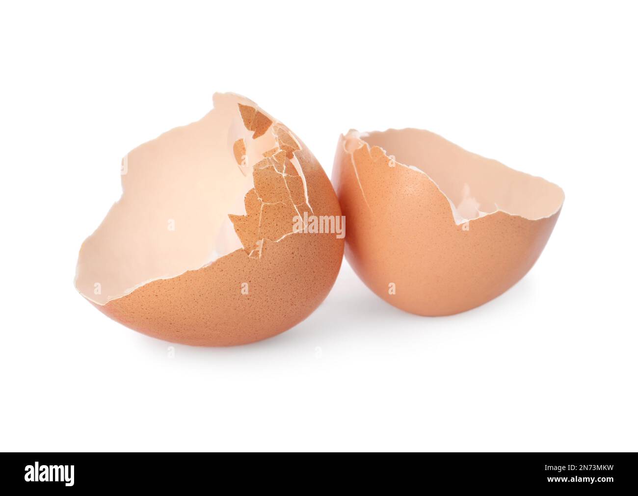 Egg shells on white background. Composting of organic waste Stock Photo