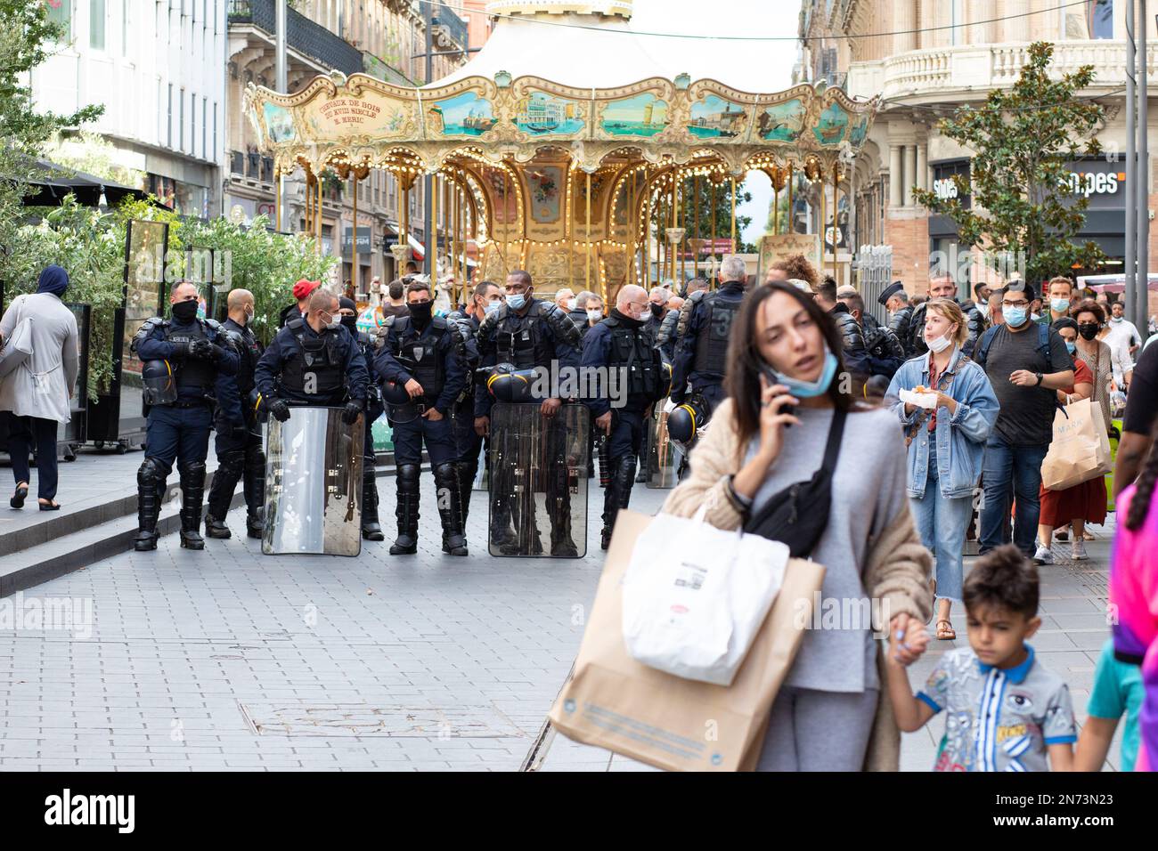 French Riot Police Stand Ready During a Small Protest in Toulouse ...
