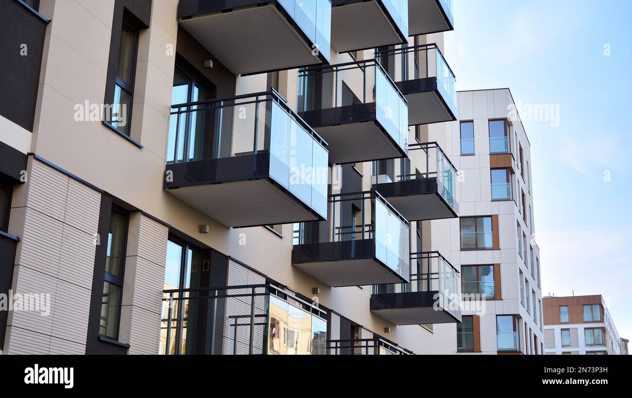 Modern architecture building facade with balconies. New apartments ...