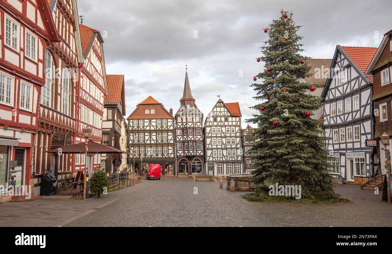 Germany, Hesse, Fritzlar, old town, half-timbered houses, marketplace Stock Photo
