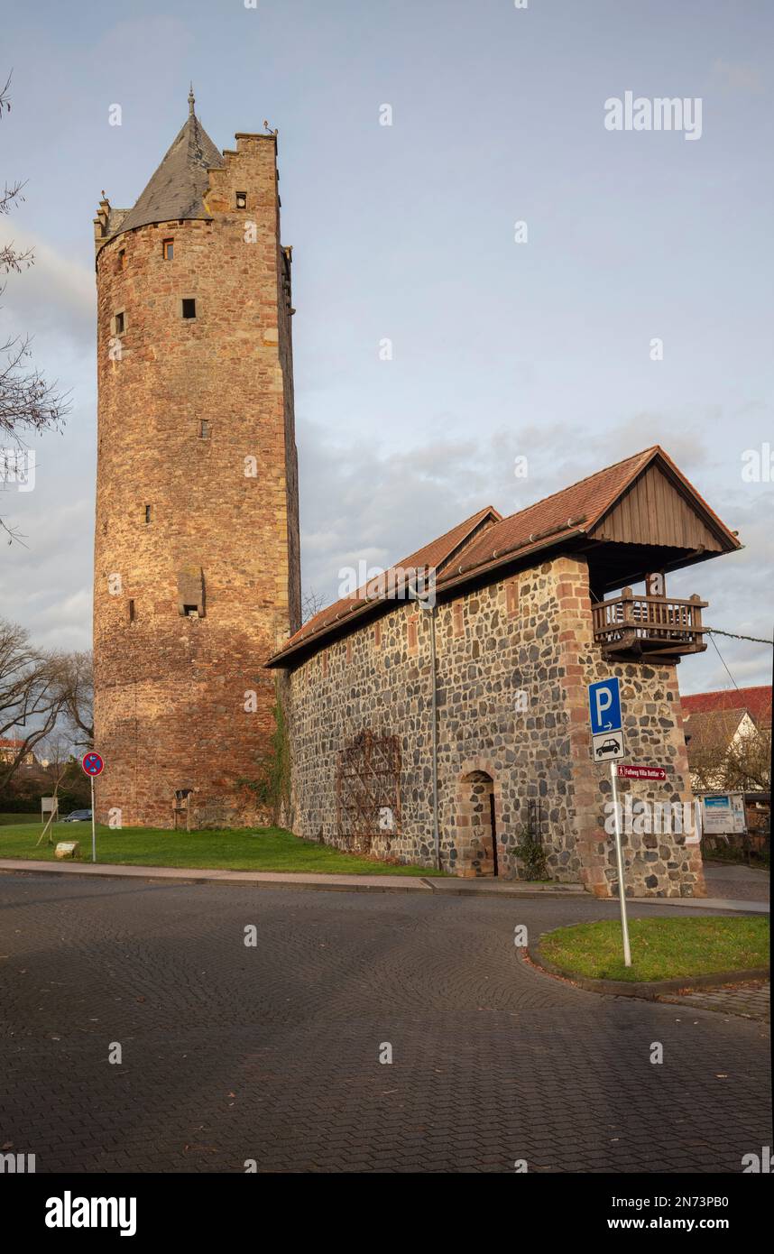 Germany, Hesse, Fritzlar, old town, city wall, gray tower Stock Photo