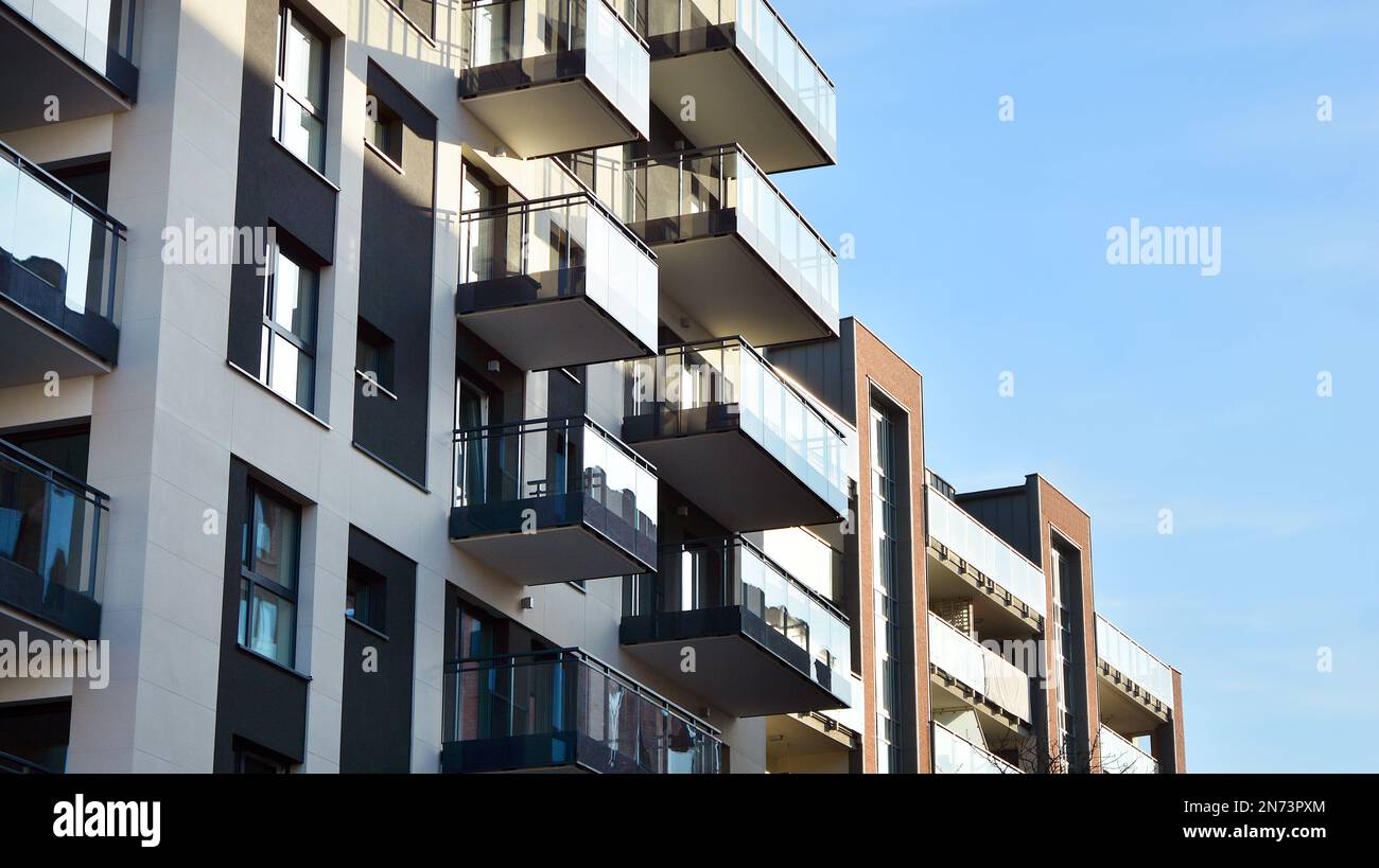 Modern architecture building facade with balconies. New apartments ...