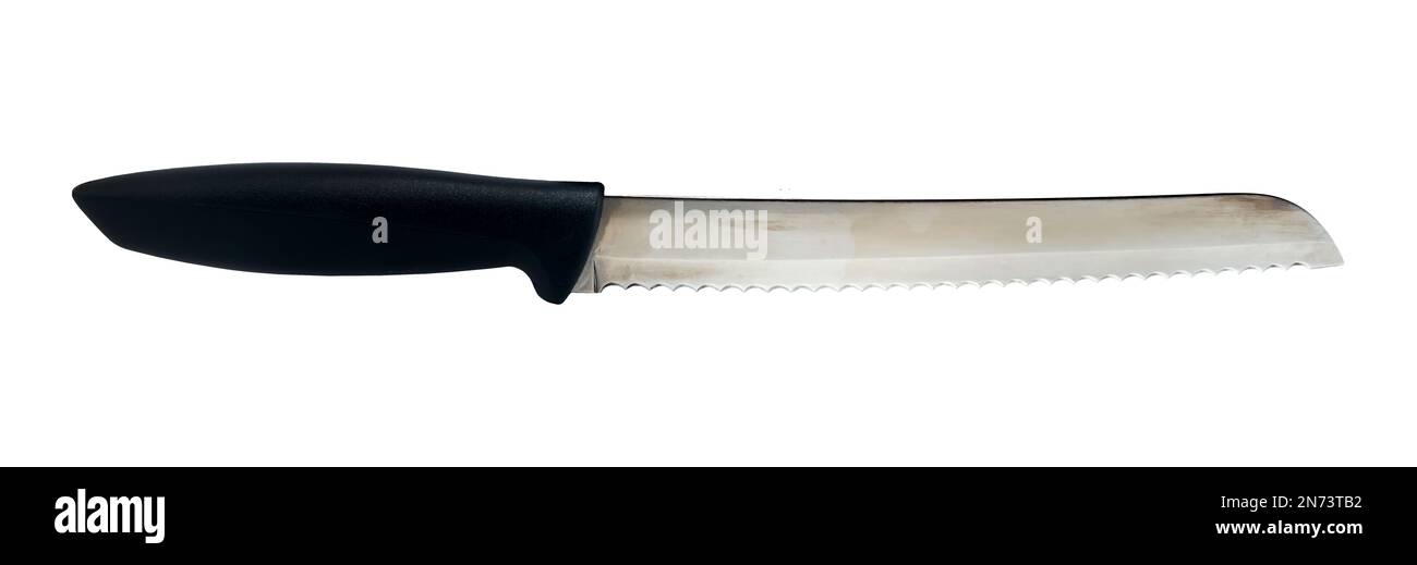 Sharp knife with teeth for cutting bread and bakery products on a white