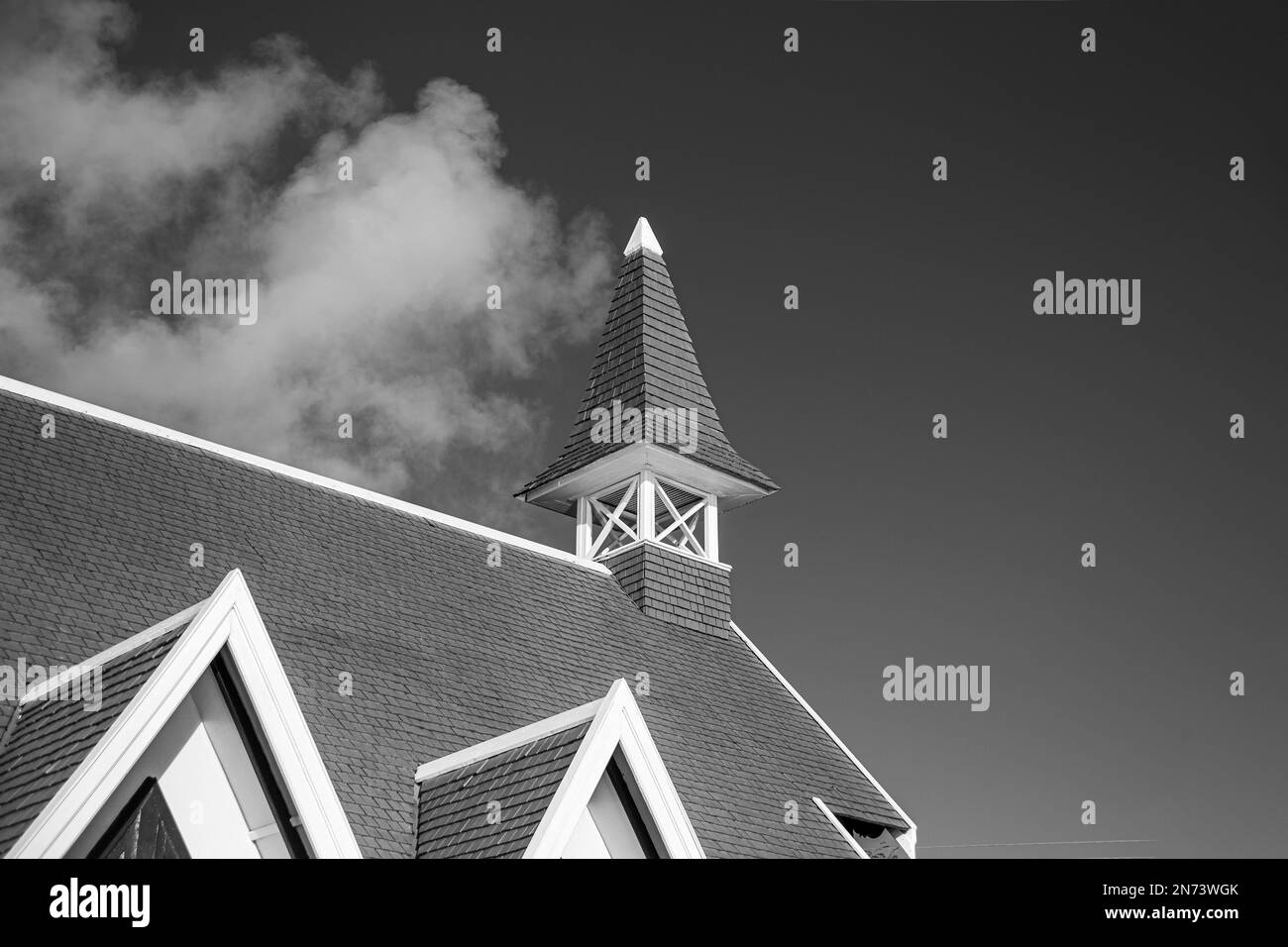 Notre Dame Auxiliatrice Church with distinctive red roof at Cap Malheureux, Mauritius Island, Indian Ocean Stock Photo