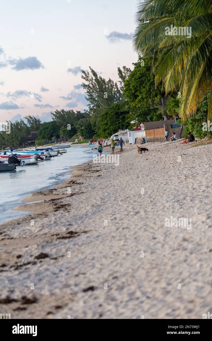 The beach of la preneuse in Mauritius Island in the evening Stock Photo