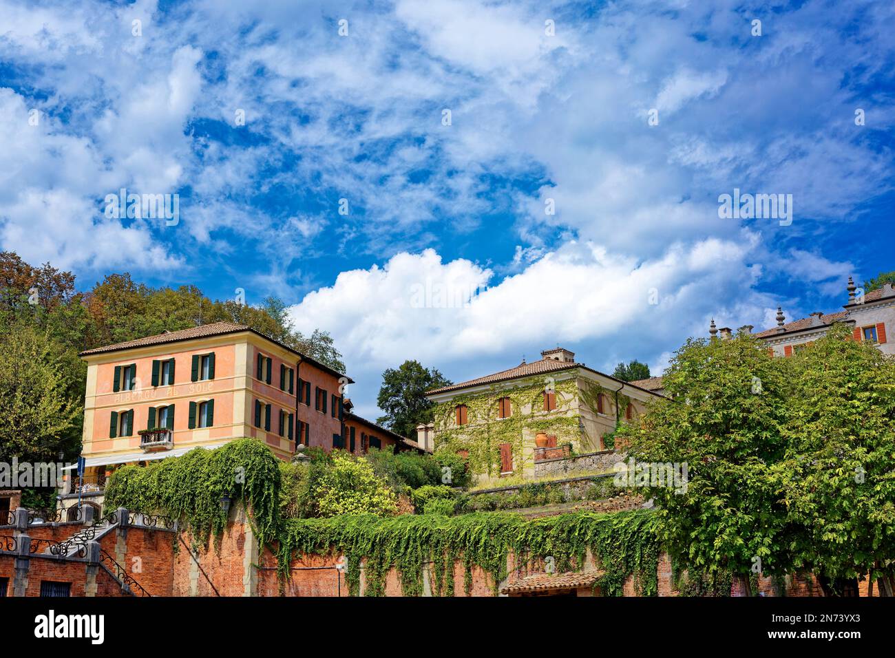 Picturesque house situated above a parking lot in the northern Italian town of Asolo Stock Photo