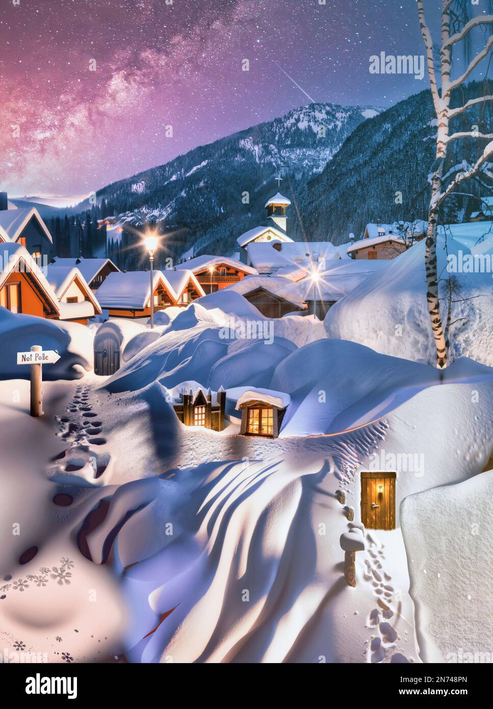 Fairytale village with wooden houses and snow covered roofs hi-res ...