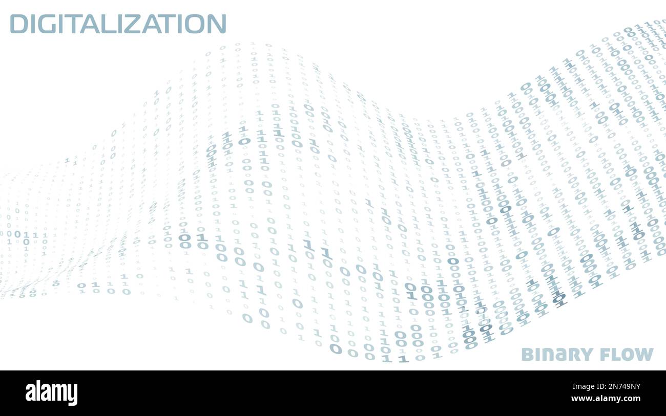 Digitalization. Digital binary data flow by ones and zeros. Vector ...