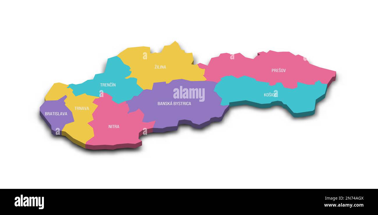 Slovakia Political Map Of Administrative Divisions Regions Colorful Slovakia Political Map Of Administrative Divisions Regions Colorful 3d Vector Map With Dropped Shadow And Country Name Labels 2N74AGX 
