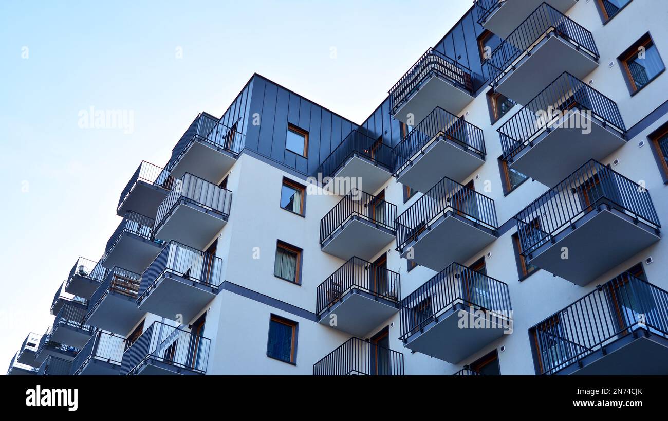 Modern architecture building facade with balconies. New apartments ...