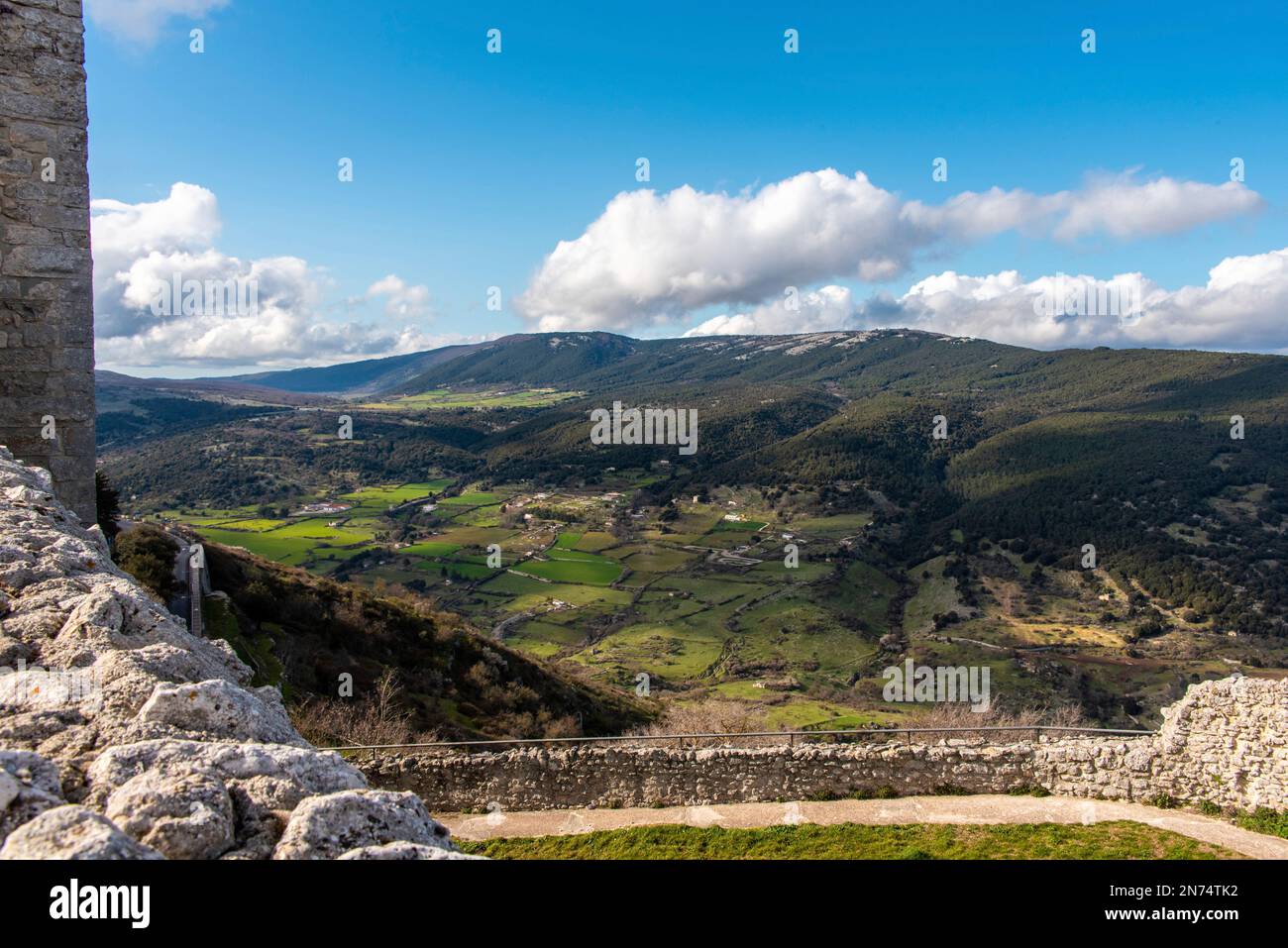 View of the Umbrian National Forest from Norman Swabian Aragonese castle, Gargano Peninsula in Southern Italy Stock Photo