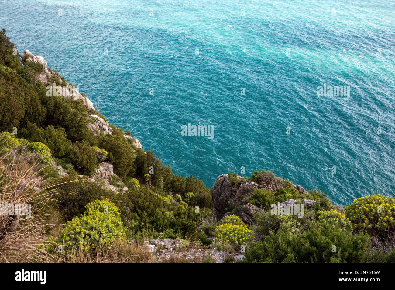 Scenic maritime landscape with cliffs at the famous Amalfi Coast ...