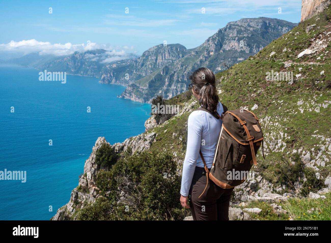 Hiking the famous path Sentiero degli Dei, the path of Gods at the Amalfi coast, Southern Italy