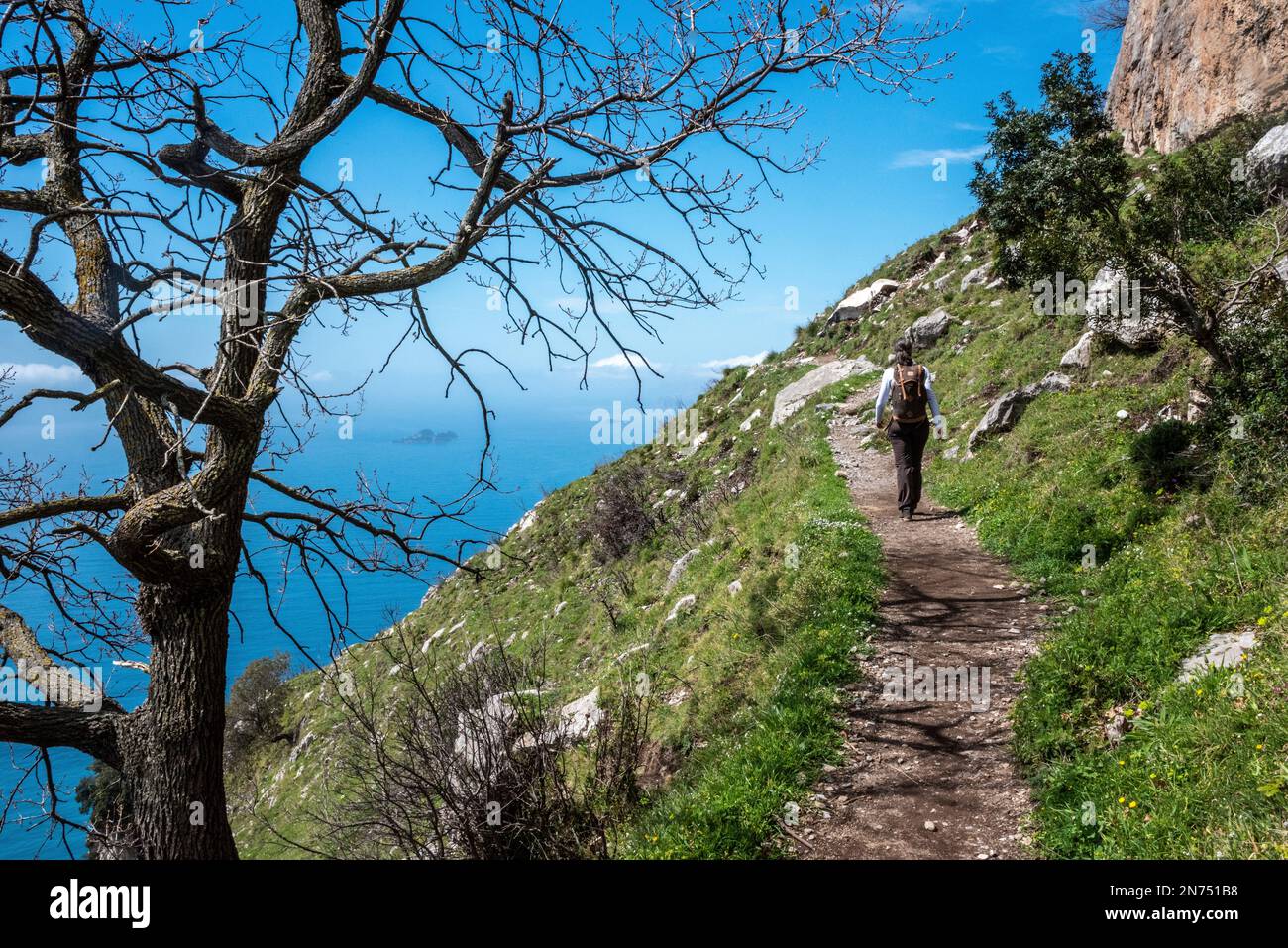 Hiking the famous path Sentiero degli Dei, the path of Gods at the