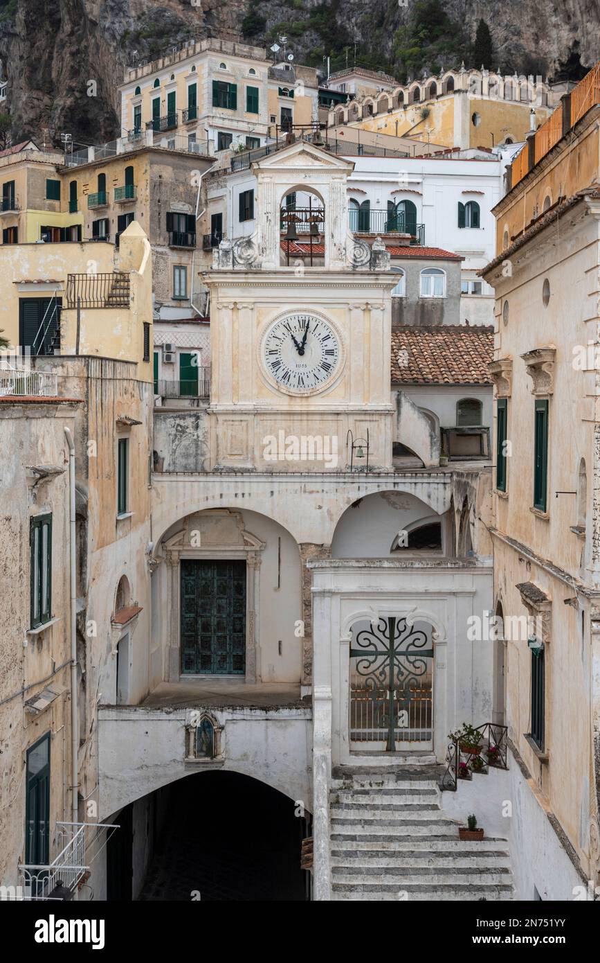Traditional Italian houses in the town of Atrani at the Amalfi Coast