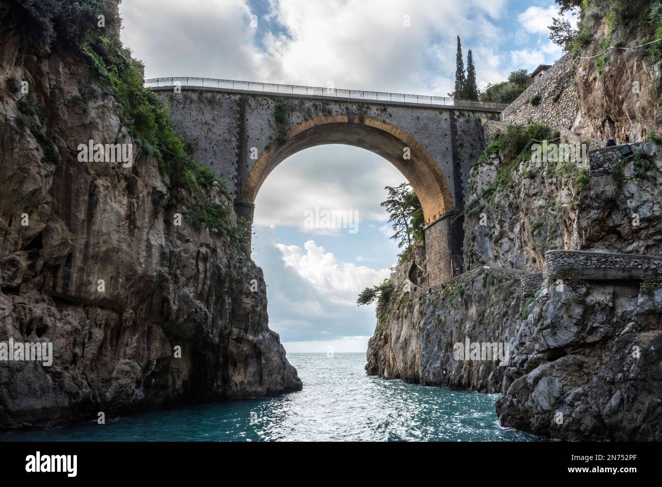 Scenic arch bridge at the Fjord of Fury, Amalfi Coast of Southern Italy Stock Photo