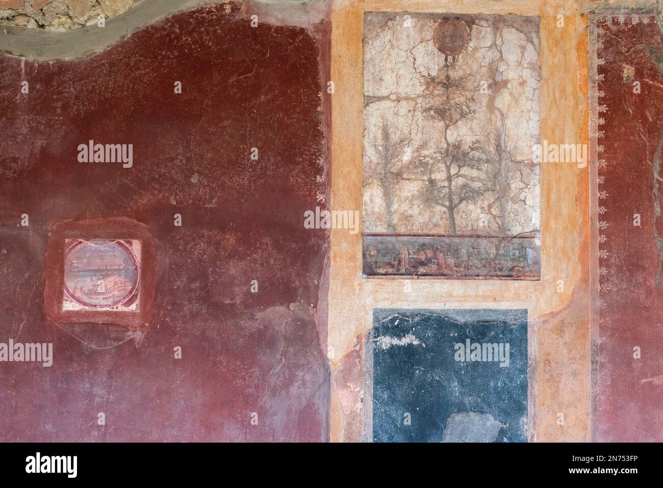 Stabia, Italy, Vibrant frescos of the archaeological Roman sight Villa S. Marco in Stabia, Southern Italy Stock Photo
