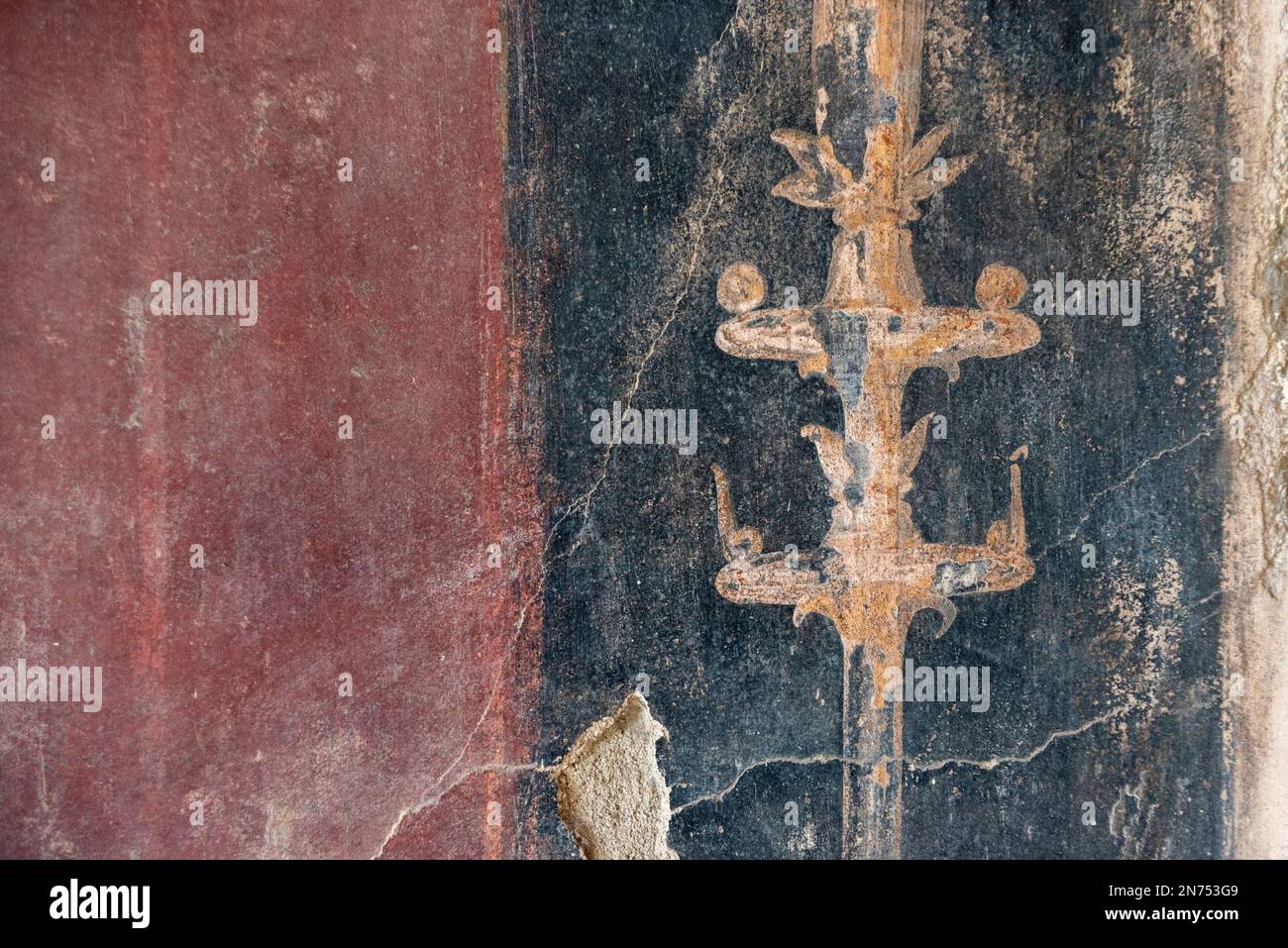 Oplontis, Italy, Beautiful colorful fresco in the Villa Oplontis Stock Photo