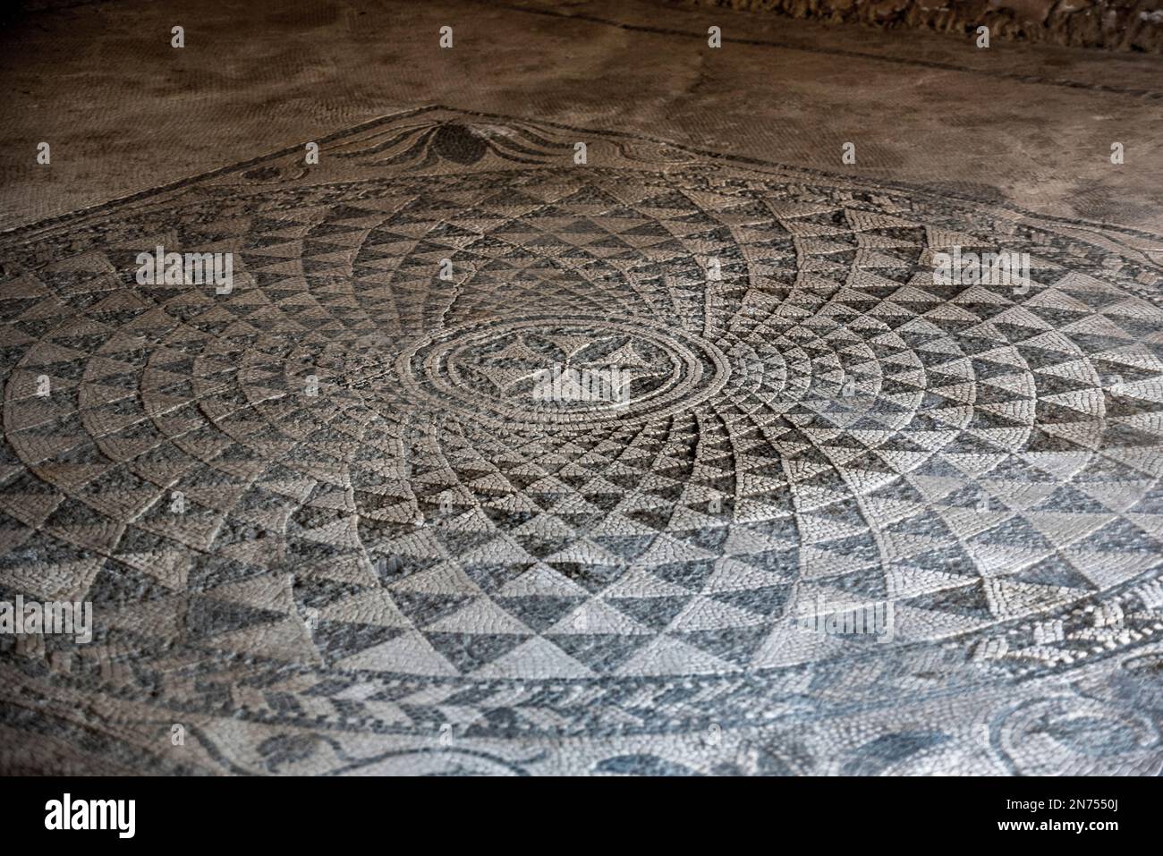 Pompeii, Italy, Beautiful geometrically formed mosaic with triangles in