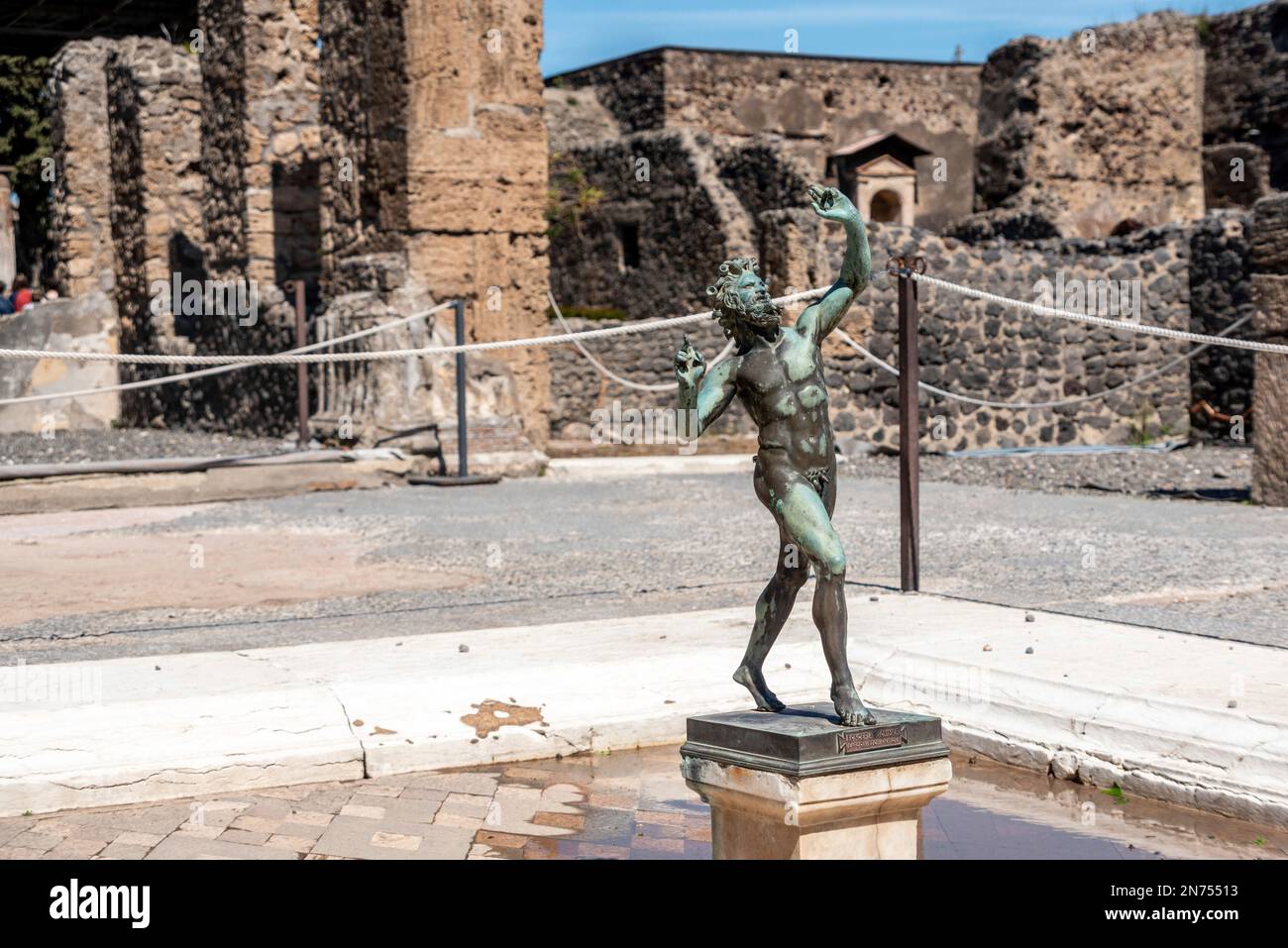 Pompeii, Italy, The famous dancing faun in the Pompeian house of the faun, Southern Italy Stock Photo