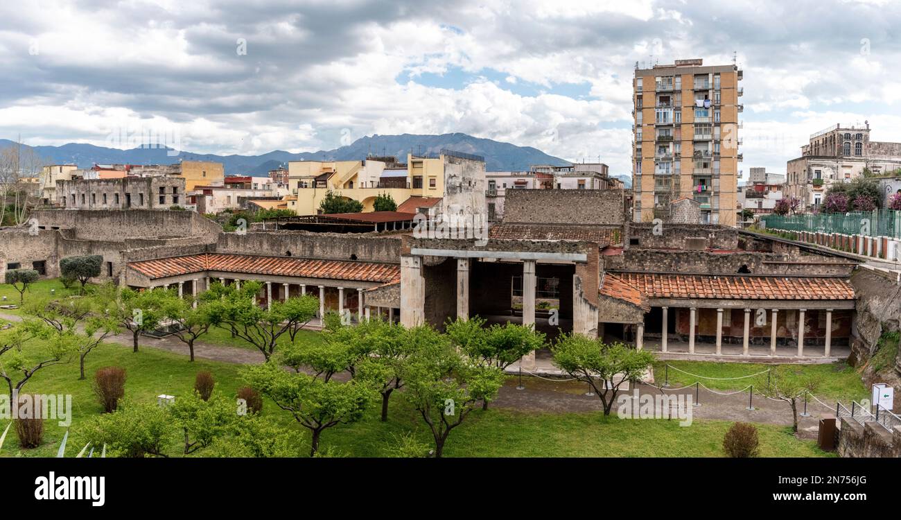 Beautiful facade of the famous Villa Oplontis near Pompeii, Southern Italy Stock Photo