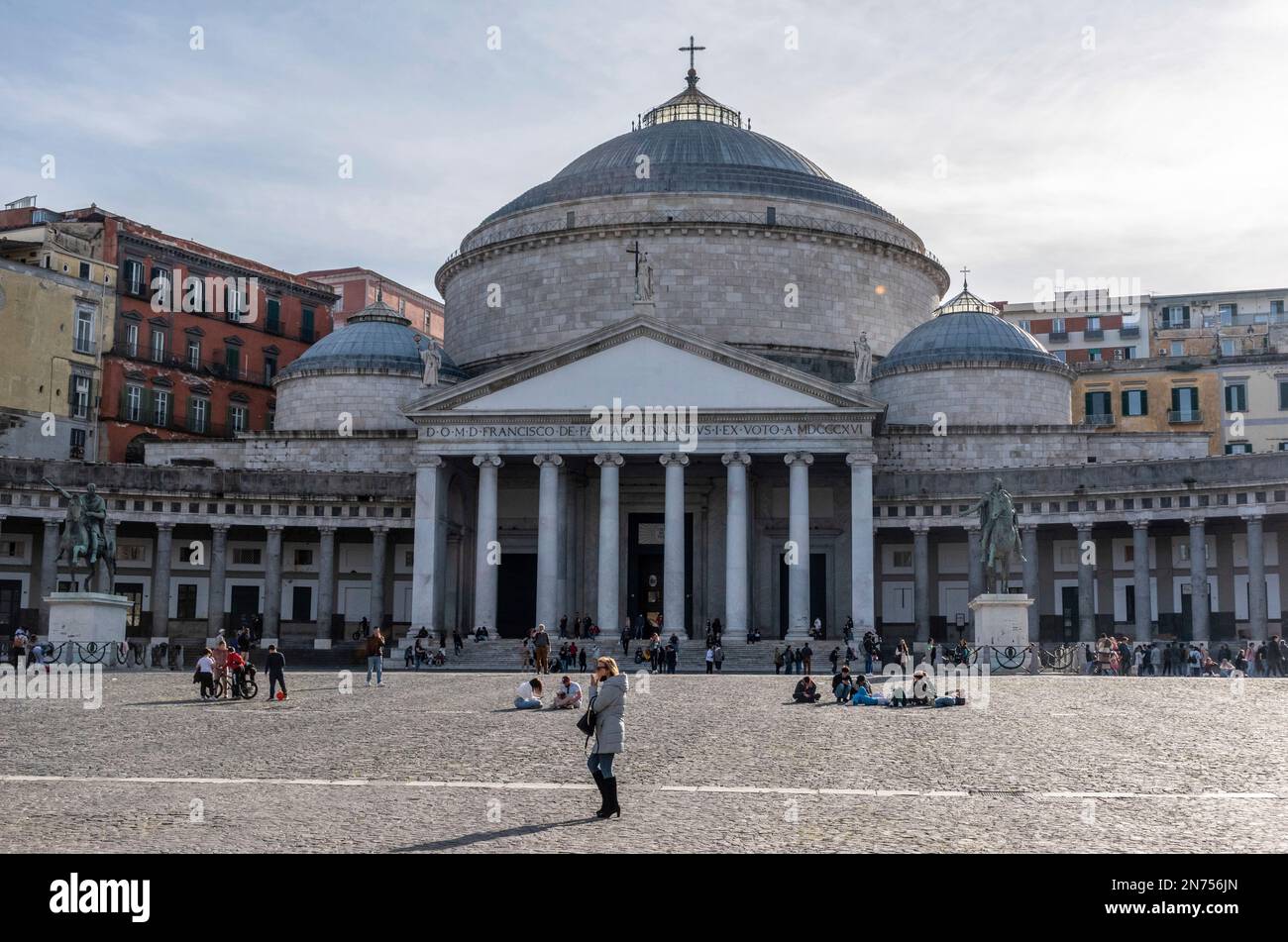 Huge classicistic basilica San Francesco di Paula in downtown Naples, Southern Italy Stock Photo