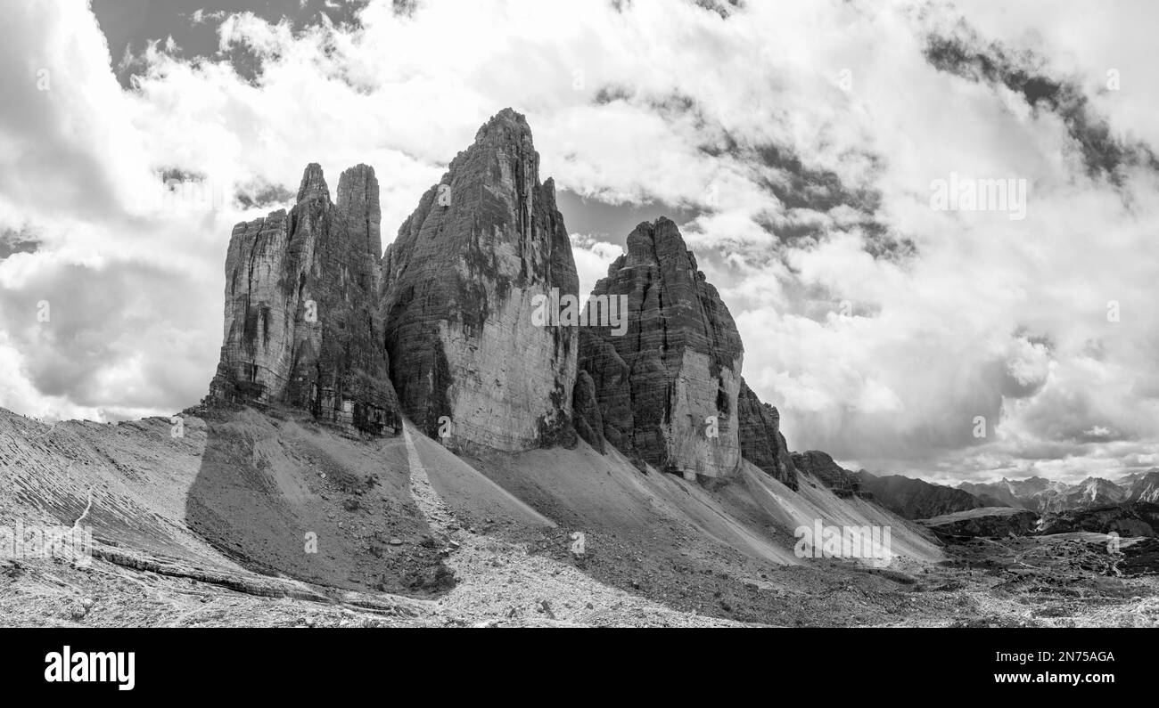 View of the iconic Drei Zinnen mountains in the South Tirolese Dolomite