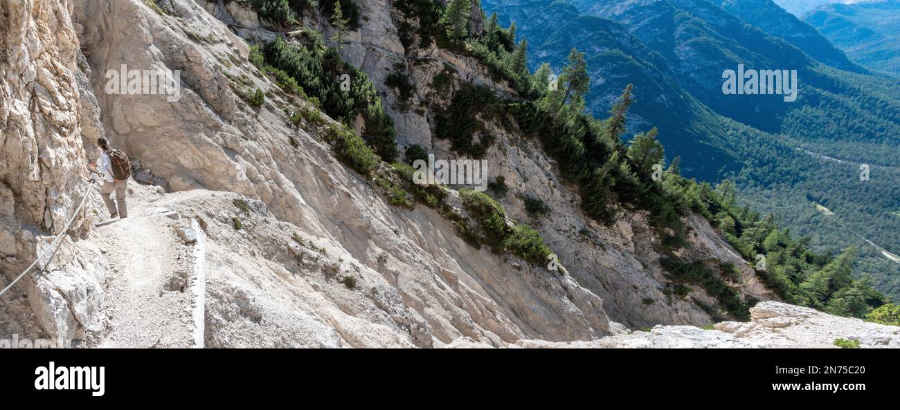 River Rienz Hiking through fragile limestone rock in the Rienz valley of South ...