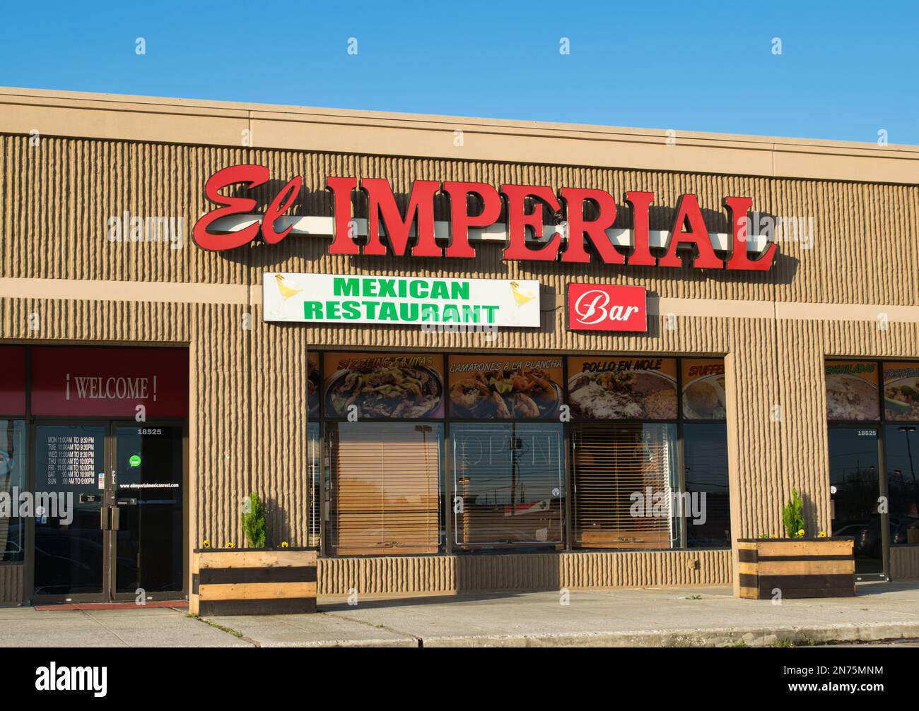 Houston, Texas USA 02-10-2023: El Imperial Mexican restaurant exterior in Houston, TX. Small local business strip mall food and drink establishment. Stock Photo