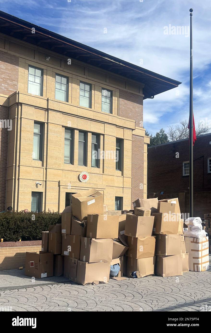 Washington, DC, USA. 10th Feb, 2023. View of the Turkish Embassy receiving donations for victims of the past week's earthquake which killed thousands on February 10, 2023 in Washington, DC Credit: Mpi34/Media Punch/Alamy Live News Stock Photo