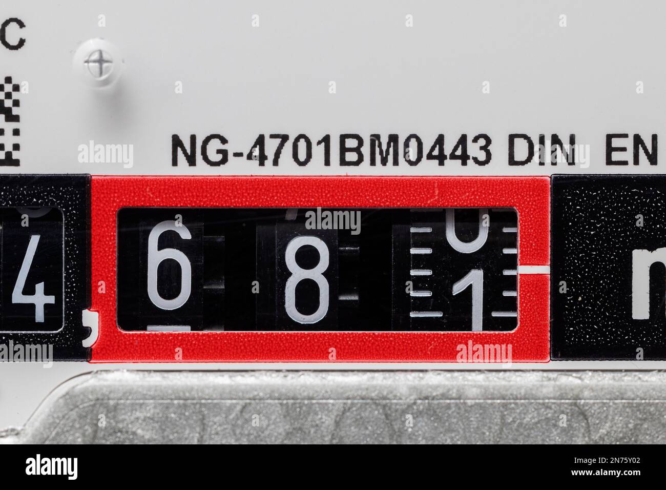 Gas meter in basement, meter reading, gas consumption, reading value