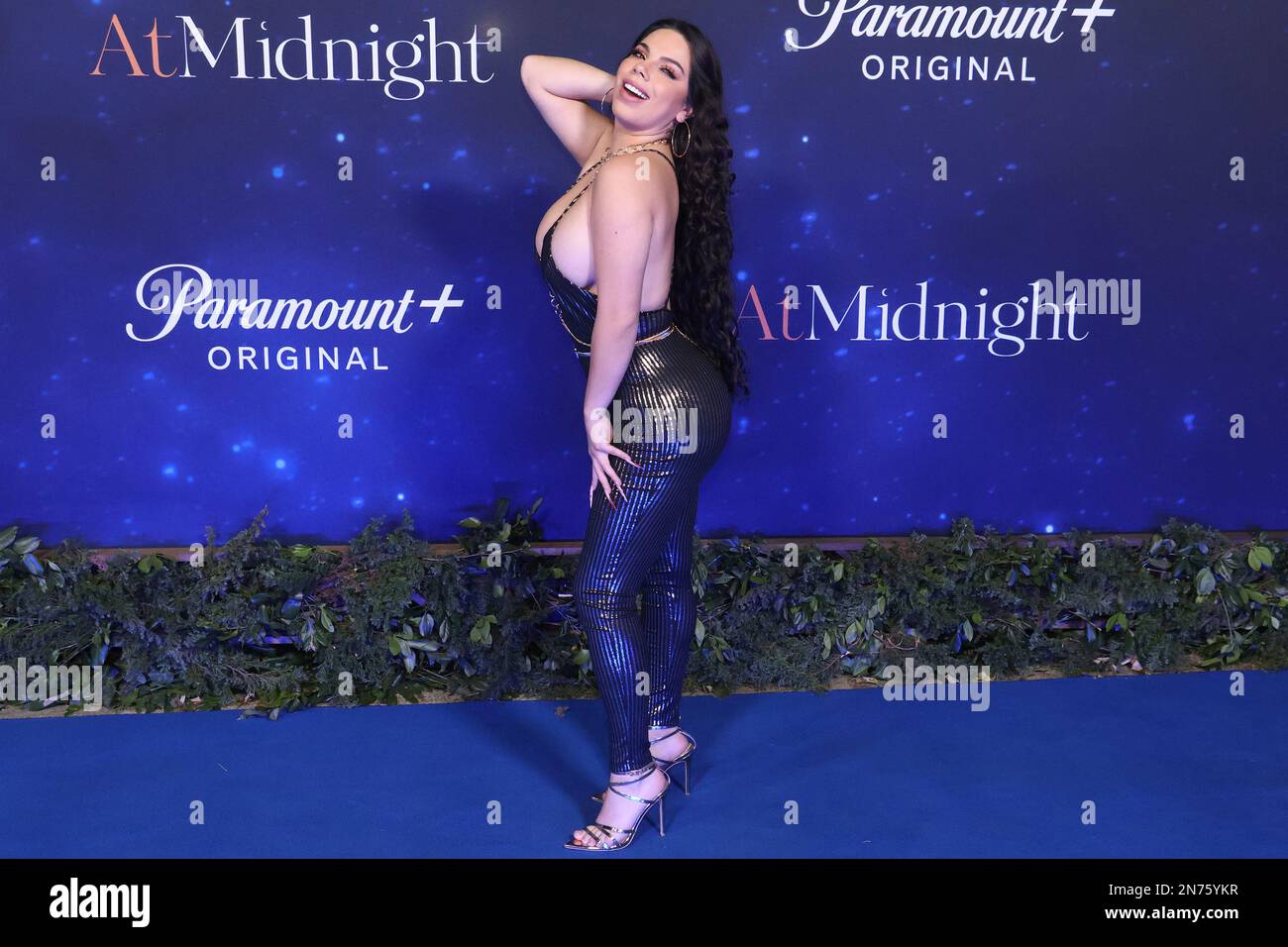 Mexico City, Mexico - February 09. Lizbeth Rodríguez, during the blue carpet of the movie "At