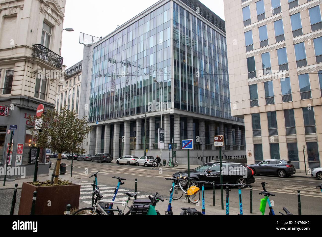 Illustration picture shows the offices of the FGP Federale Gerechtelijke Politie - PJF Police Judiciaire Federale - Federal Judicial Police, on the Koningsstraat - Rue Royale, in Brussels, Friday 10 February 2023. BELGA PHOTO NICOLAS MAETERLINCK Stock Photo