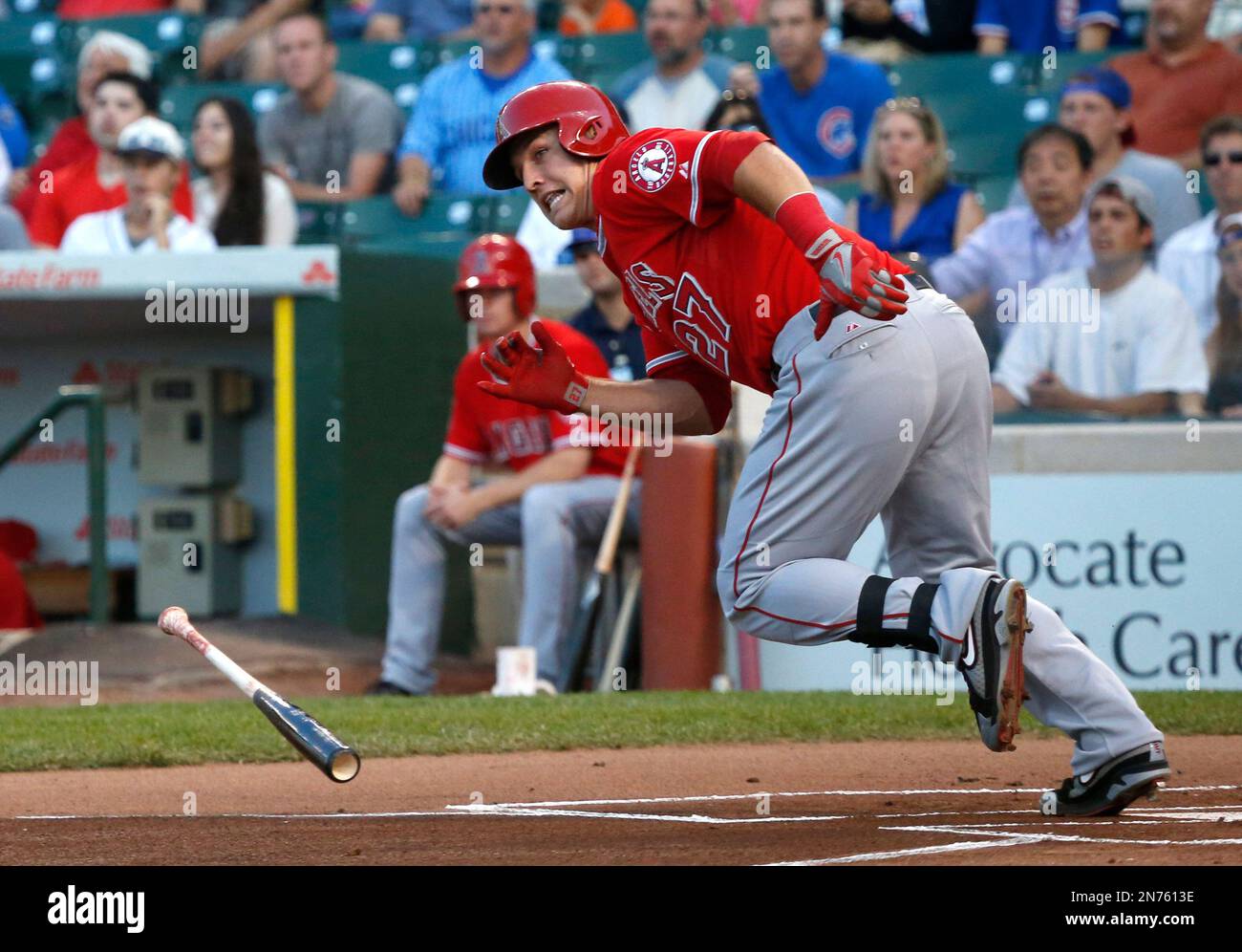 Los Angeles Angels' Mike Trout hits an RBI double off Chicago Cubs ...