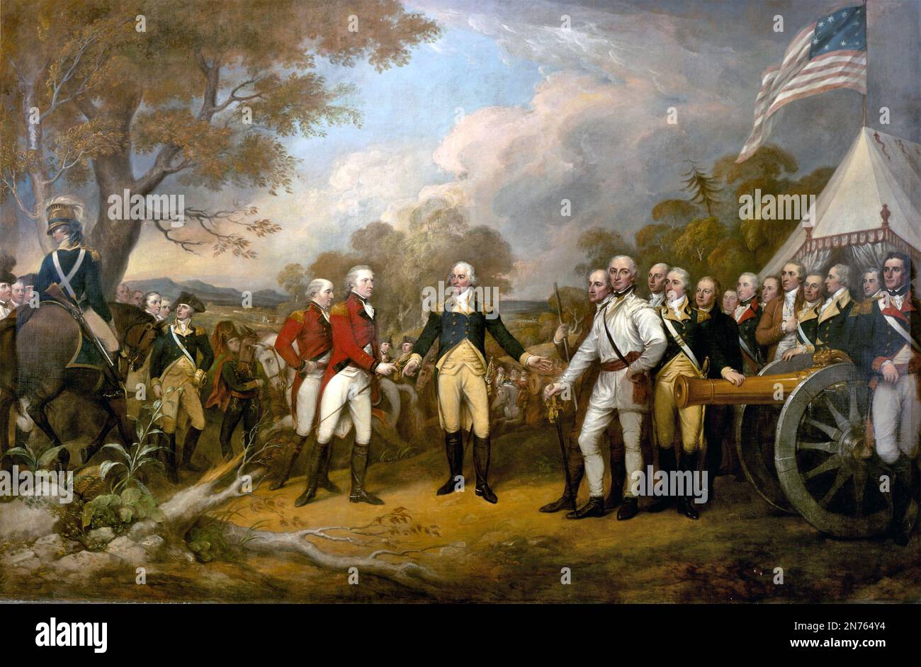 BATTLE OF SARATOGA September/October 1777. The surrender of General John Burgoyne to General Horatio Gates. Painted by John Trumbull. Stock Photo