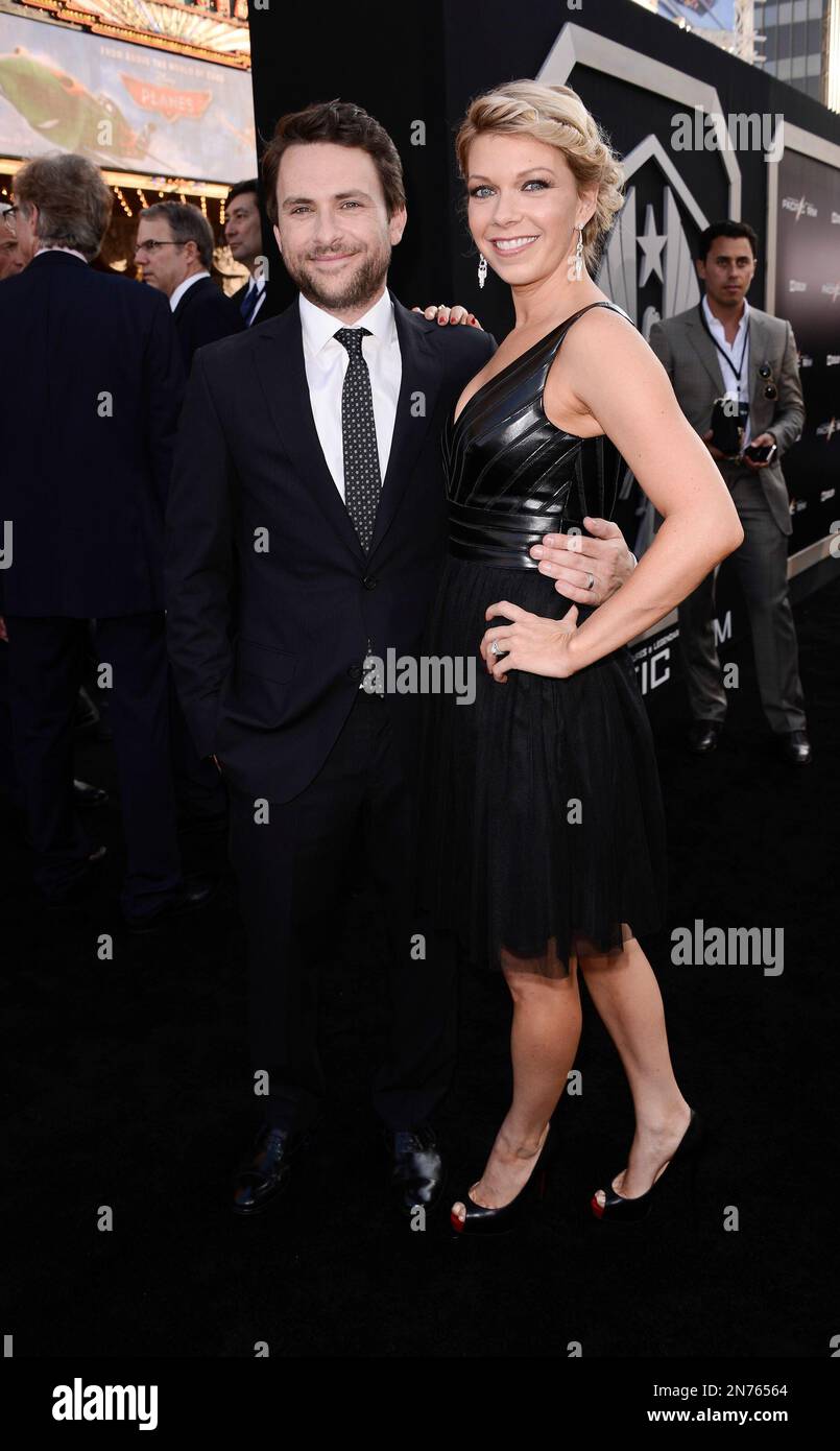 Actor Charlie Day, left, and his wife Mary Elizabeth Ellis arrive on the  red carpet at the LA premiere of Pacific Rim at the Dolby Theater on  Tuesday, July 9, 2013 in