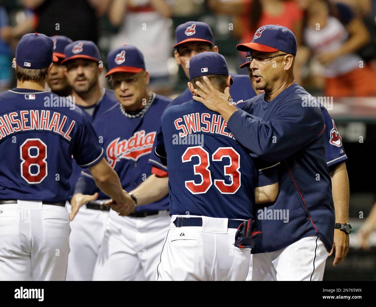 Cleveland Indians Manager Terry Francona Right Congratulates Nick