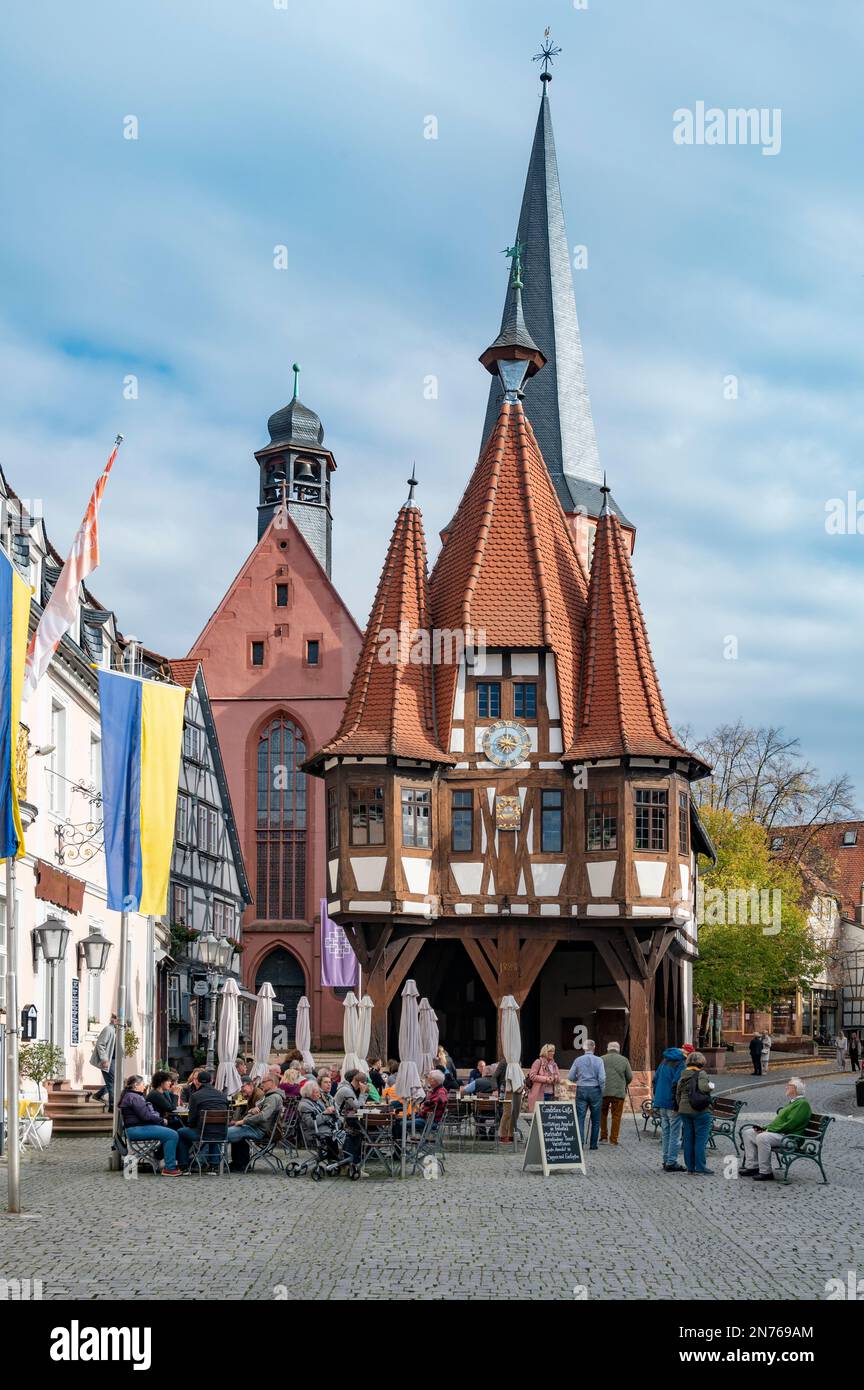 Germany, Hesse, Odenwaldkreis, Michelstadt, market place, historic town hall Michelstadt Stock Photo