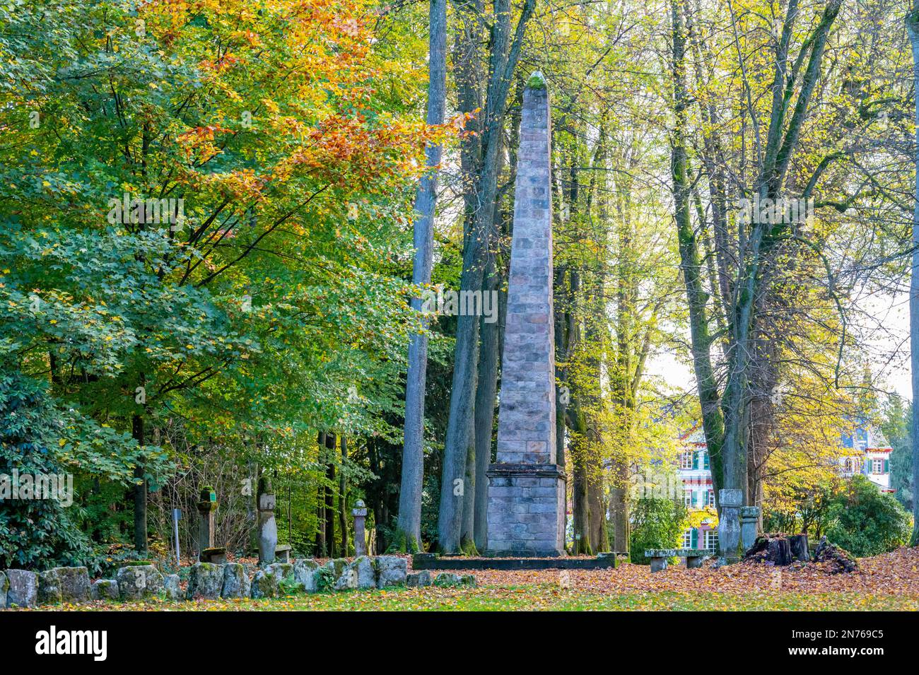 Germany, Hesse, Odenwaldkreis, Michelstadt, English Garden Eulbach, Obelisk Stock Photo