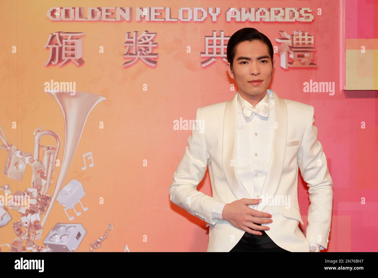 Taiwanese singer Jam Hsiao gestures upon arrival for the 24th Golden