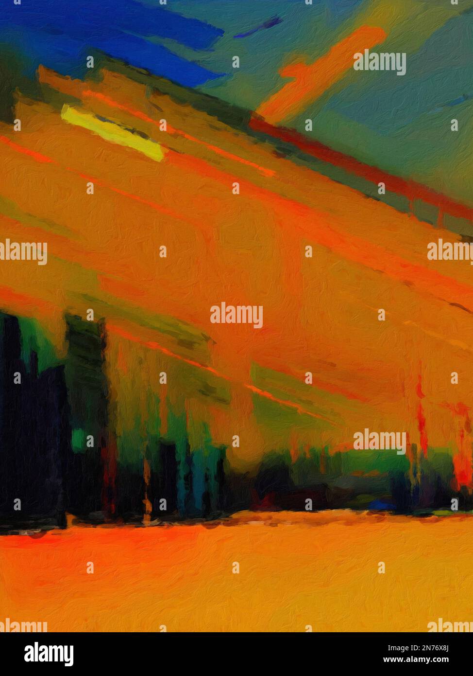 Contemporary abstract landscape oil painting. Modern block brushstroke