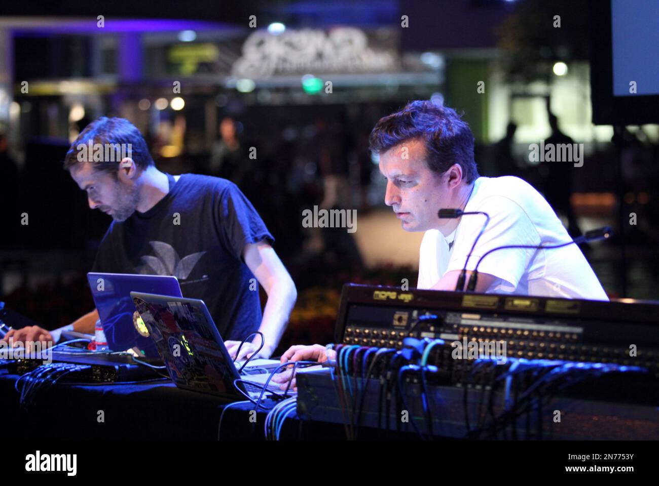 From left, Ed Handley and Andy Turner of Plaid perform during LA-based arts  and culture promoters Green Galactic celebrated its 20th anniversary with  live performances from international electronic composers Andy Turner and